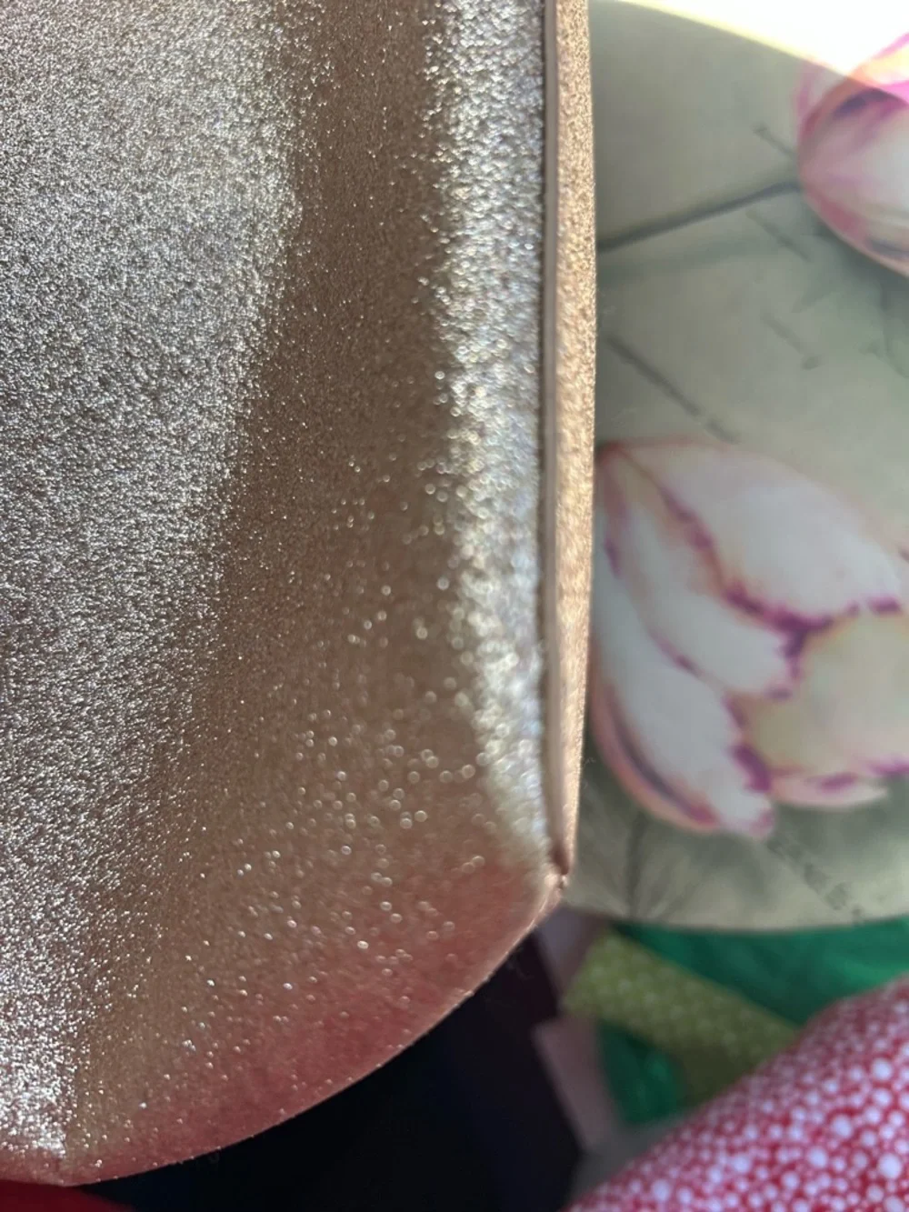 kate spade Glitter Tote in Metallic Rose with Pink Handles